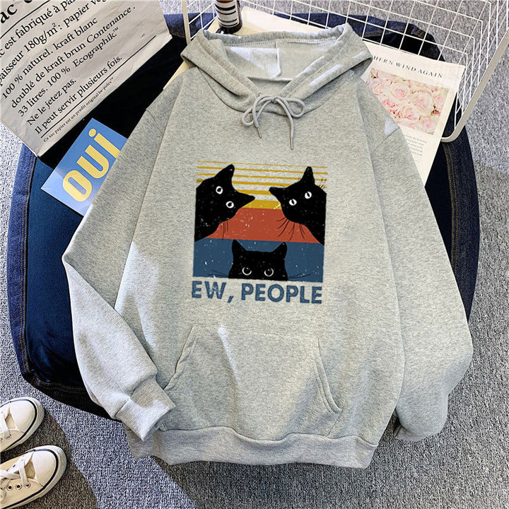 Kvinders hoodie med stilfuld kattemotiv og inspirerende tekst Skovae
