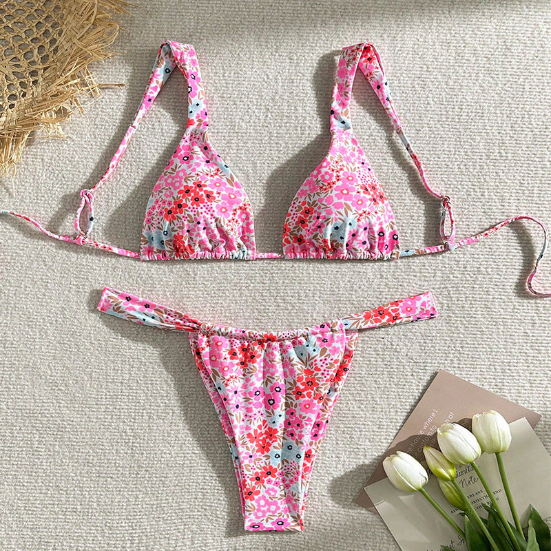 Dame triangel-bikini med justerbare stropper og blomstermønster Skovae