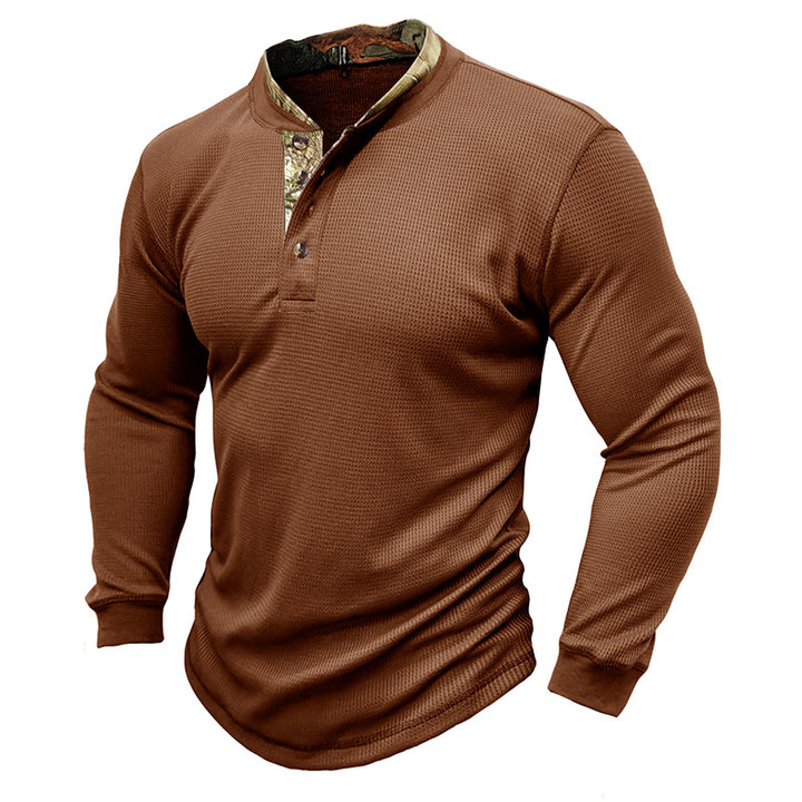Herrer stilfuld langærmet Henley-shirt med struktureret design og elegant knaplukning Stilla