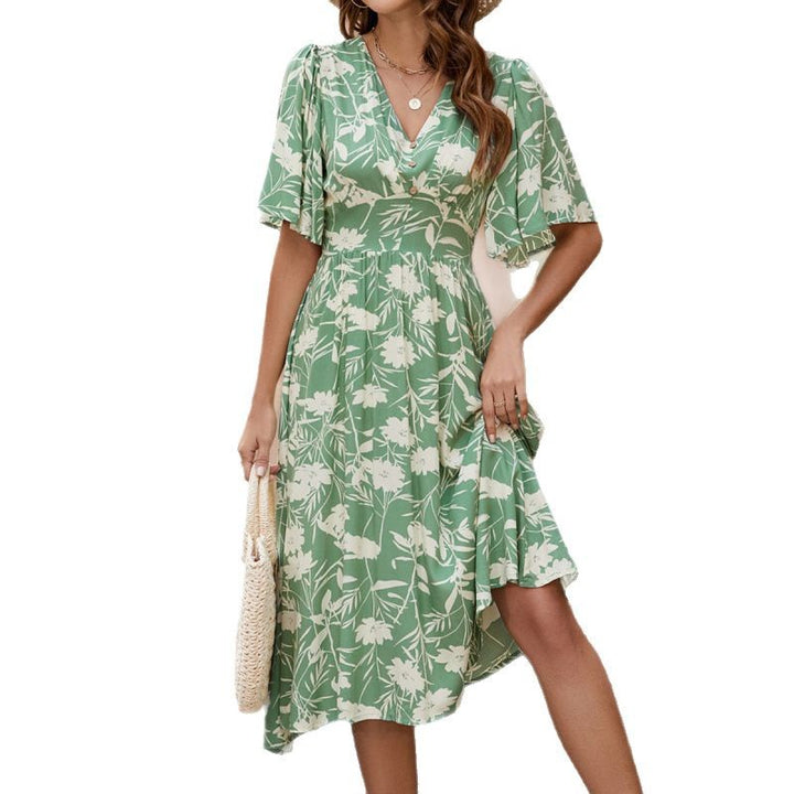 Femme Floral Print Midi Kjole med Puffærmer Stilla