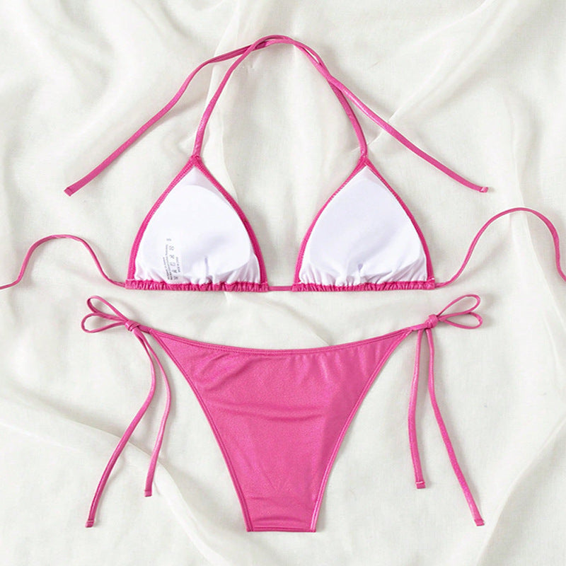 Dame Triangle-Bikini med justerbare bindebånd og glitrende overflade Skovae