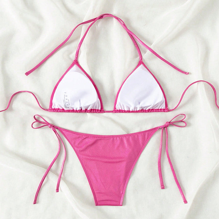 Dame triangel-bikini med justerbare sidebånd og glitrende finish Skovae
