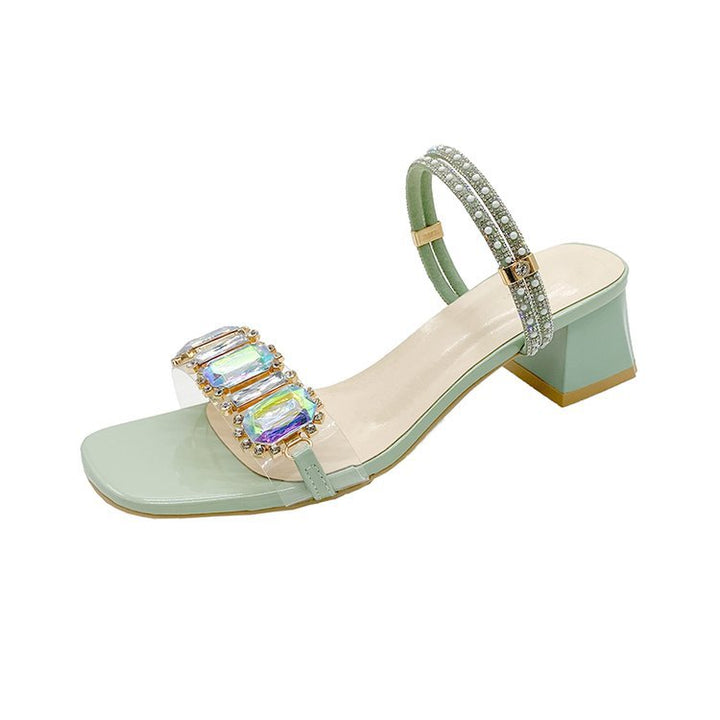 Dame sandaler med funklende rhinsten og klar rem Stilla