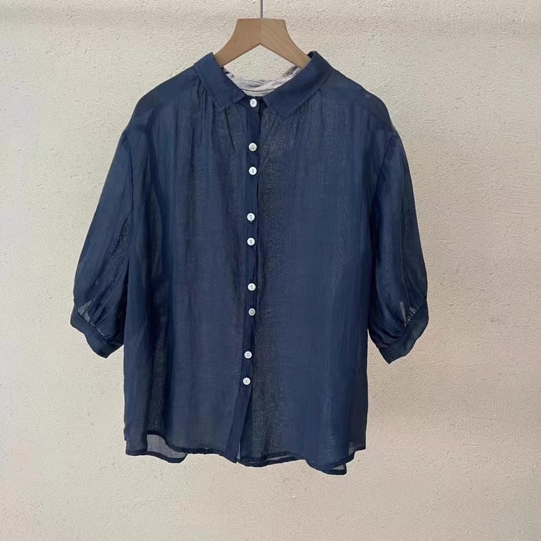 Dame Kortærmet Struktureret Knap-BLOUSE Stilla