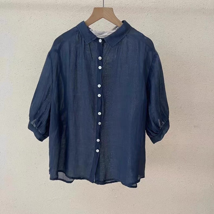 Dame Kortærmet Struktureret Knap-BLOUSE Stilla