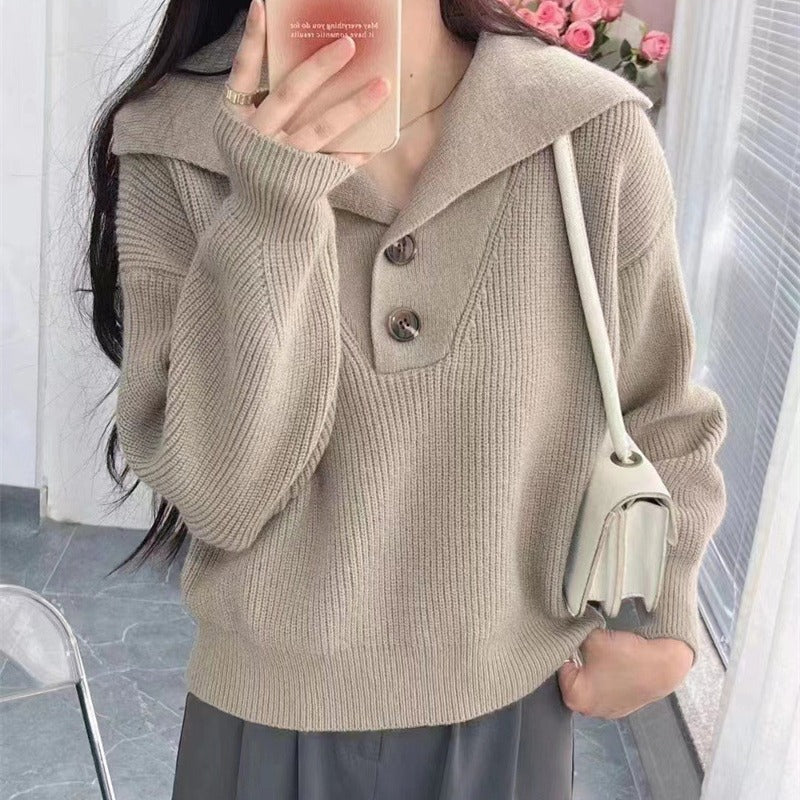 Femme Strik-Polo-Sweater med knapliste Stilla