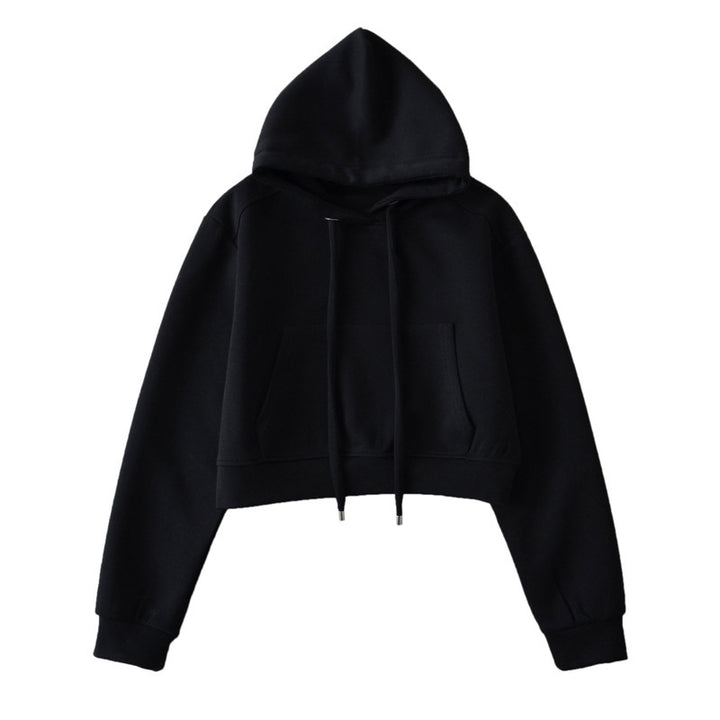 Dame Cropped Hættepullover i blødt Sweatstof med praktiske Kængurulommer Stilla