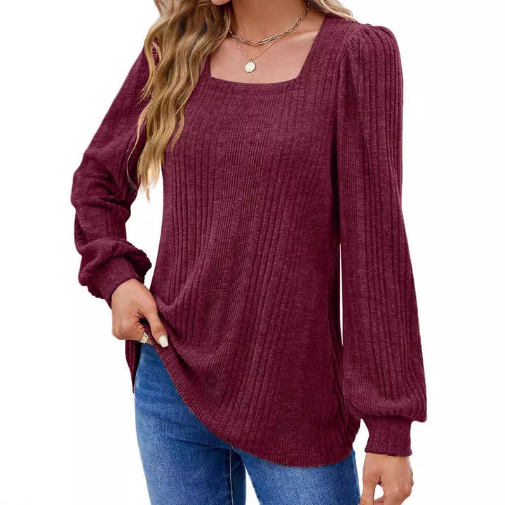 Dame Elegant Ribstrik pullover med puffærmer Stilla