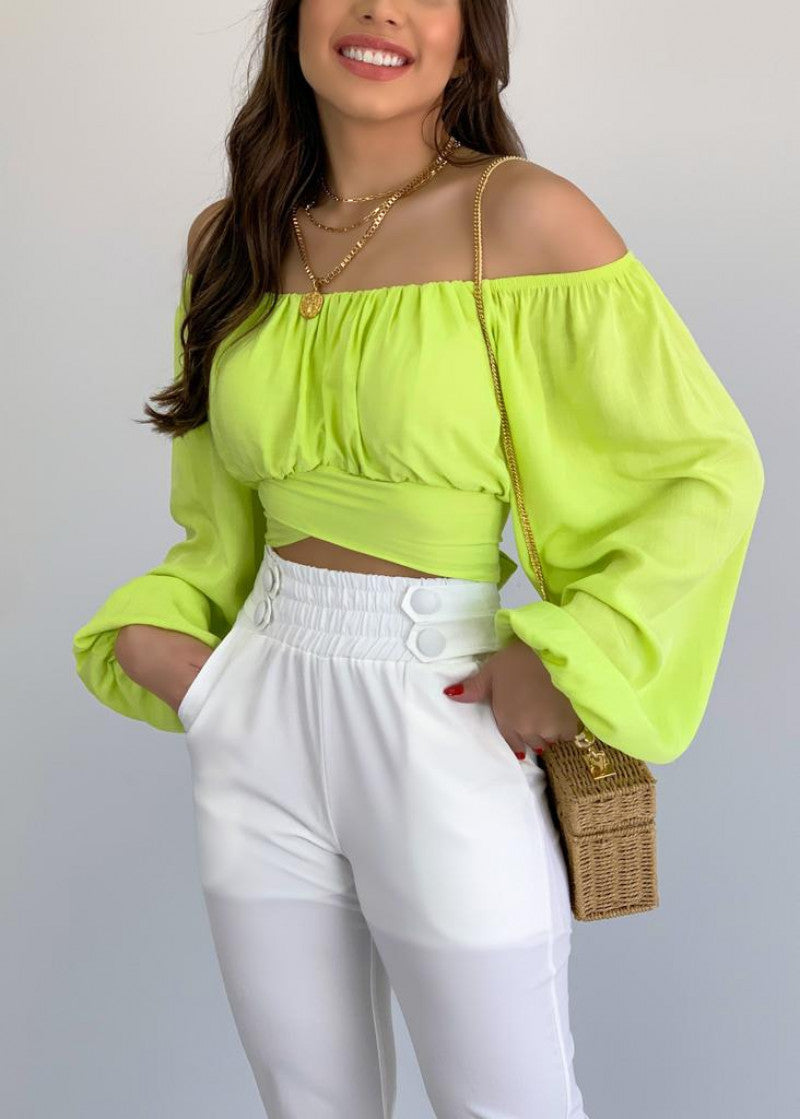 Dame Off-Shoulder Bluse med volantærmer og gummibånd Stilla