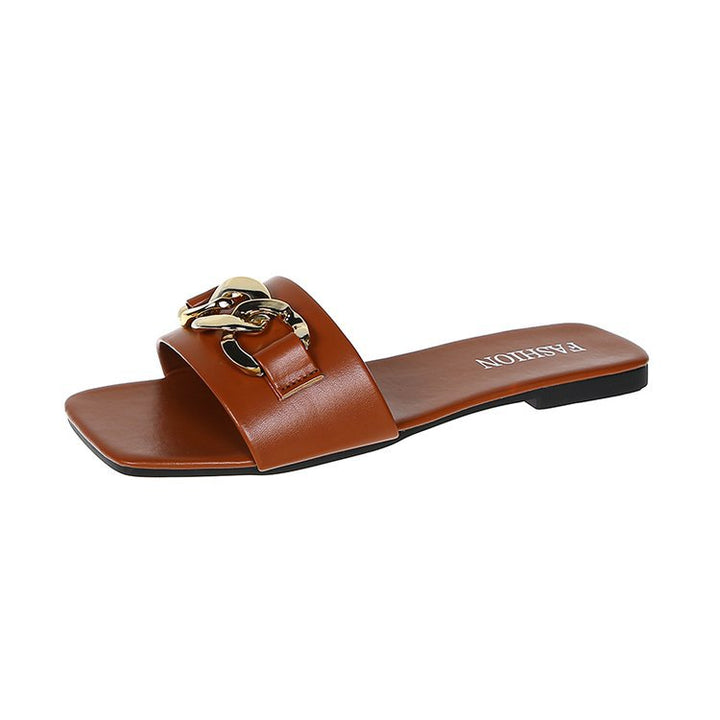 Dame slide-sandaler med elegant kædeudsmykning og behagelig fodseng Stilla