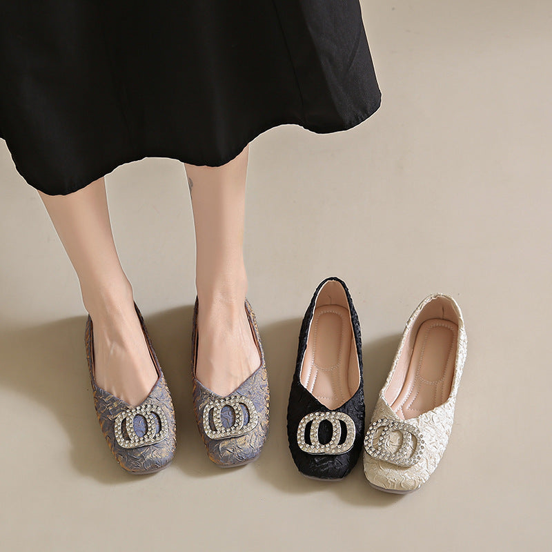 Femme Elegant Textureret Ballerina Flade med Strass Accent Stilla