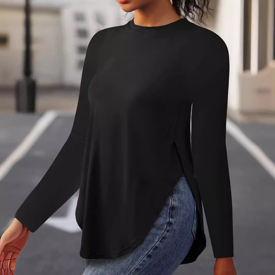 Dame Fashion Langærmet T-shirt med asymmetrisk søm og rund halsudskæring Stilla