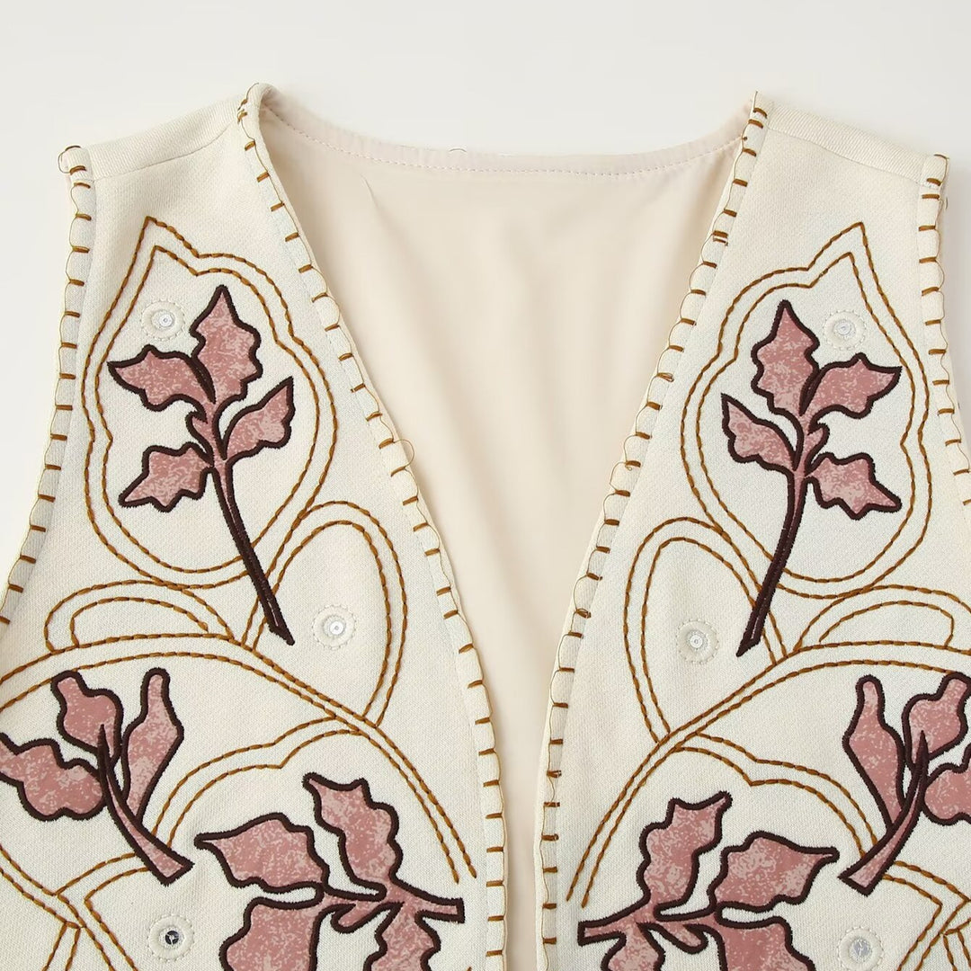 Femme Broderede Blomstervest Stilla
