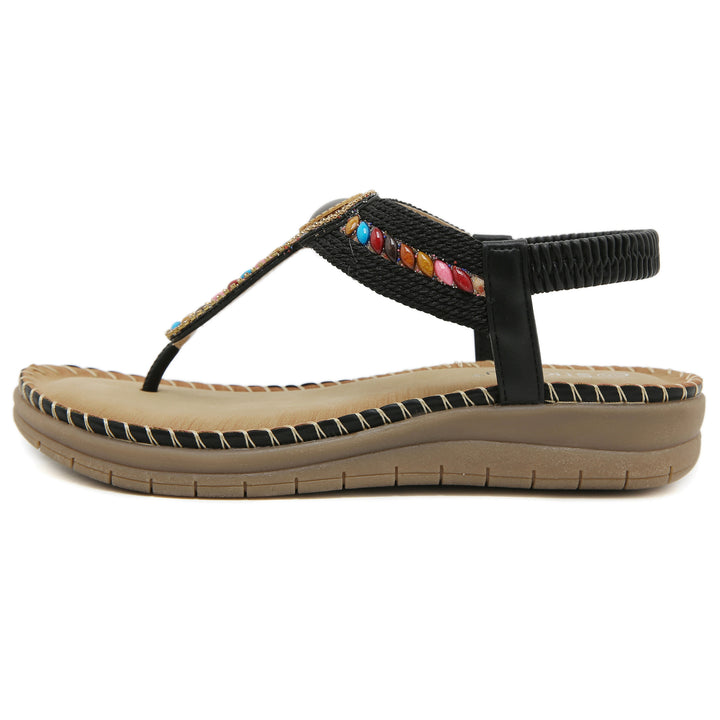 Dame flip-flops med farverige sten detaljer og komfortabel sål Stilla
