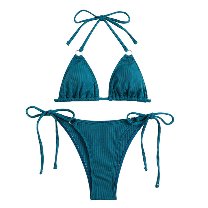 Dame triangel-bikini-sæt med justerbare bindebånd og ribbet tekstur Stilla