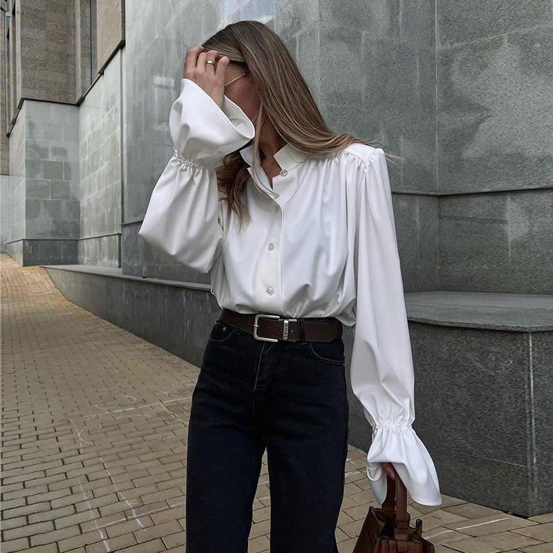 Damer elegant bluse med voluminøse ærmer og tætsiddende snit Stilla
