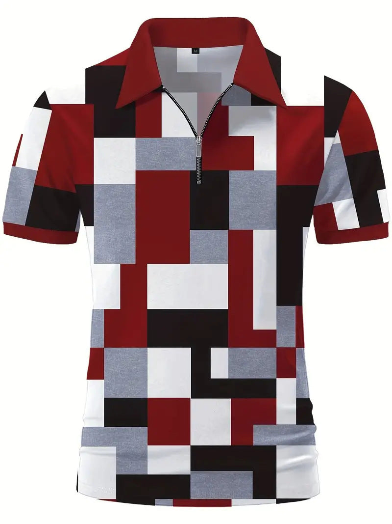 Herrer Geometrisk Zip-Front Polo-Shirt Stilla