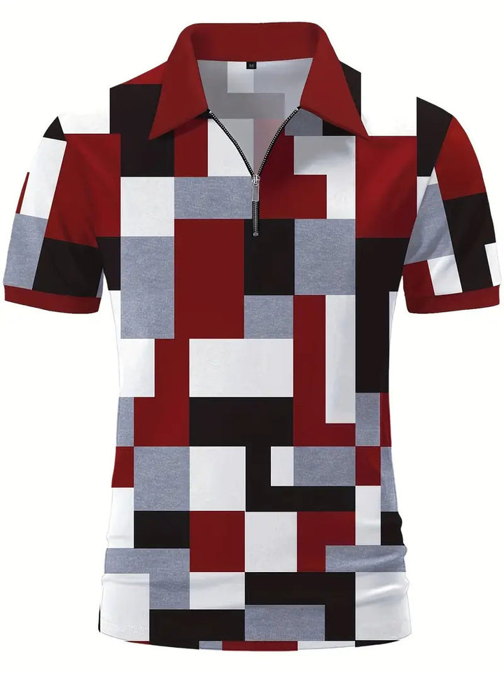 Herrer Geometrisk Zip-Front Polo-Shirt Stilla