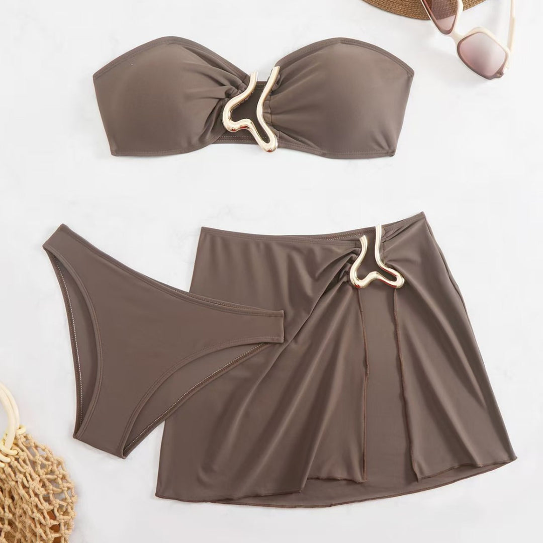Dame Bikini-sæt med elegant bandeau top og moderigtig nederdel-bikini-bukser Stilla