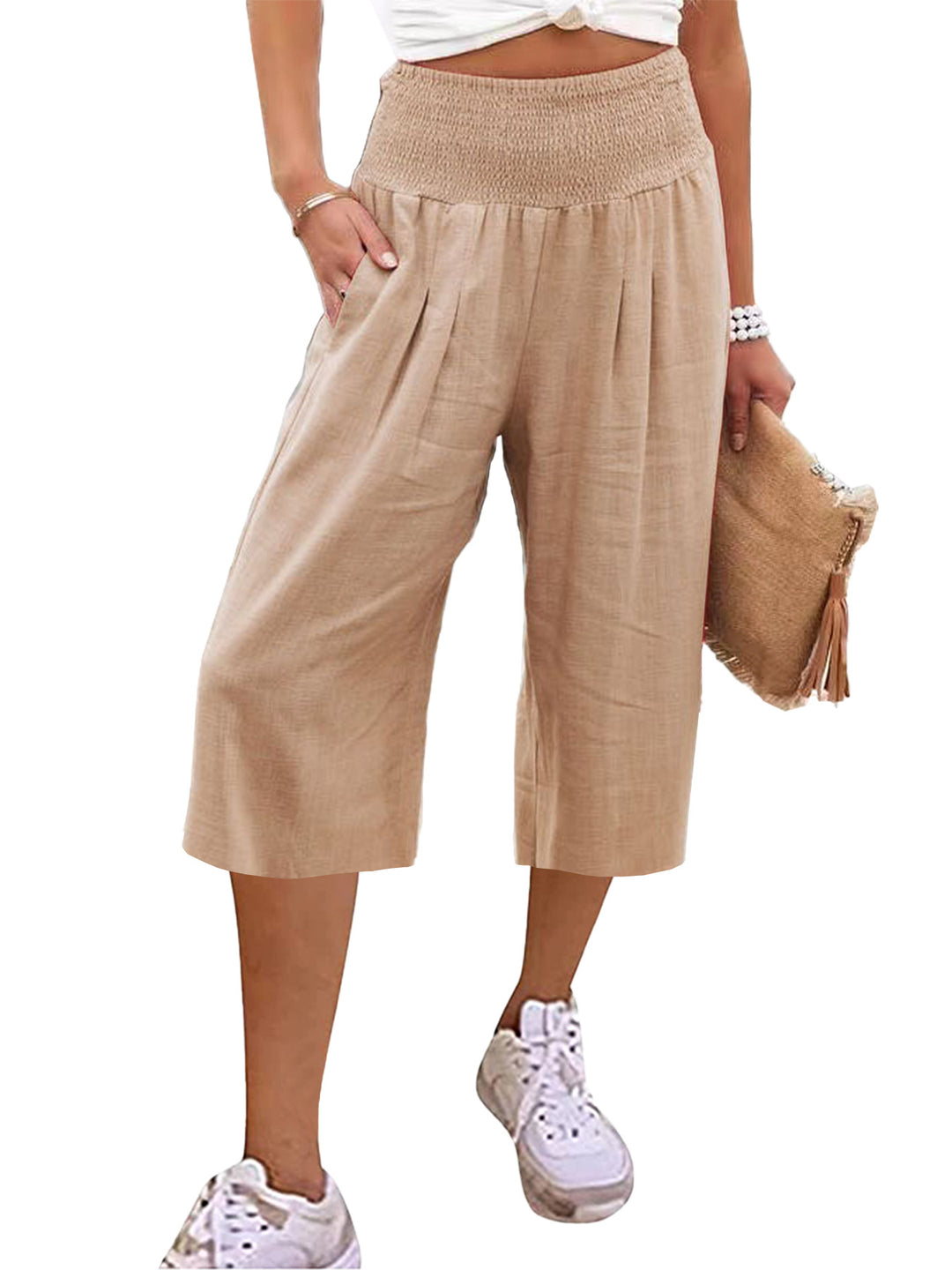 Damer Elegant løs Culotte med elastisk bælt og folder Stilla