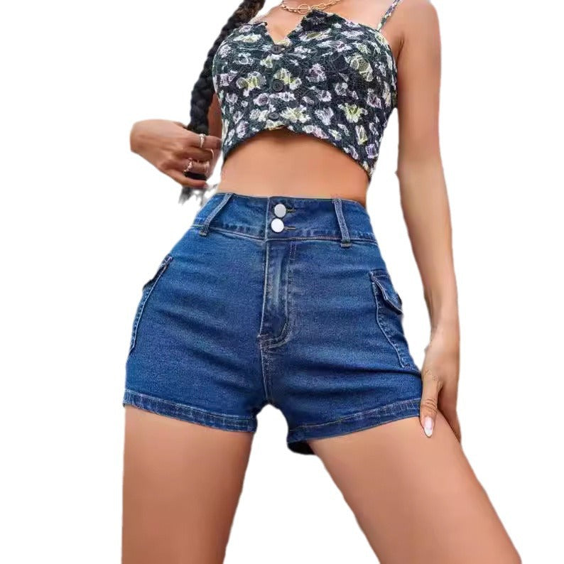 Dame højtaljede denim shorts med praktiske sidelommer og figursygtende snit Stilla