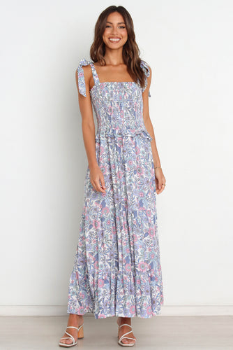 Frau Bohemian Floral Maxi Kjole med justerbare bånd Stilla