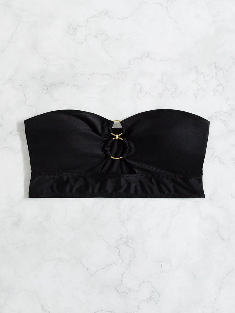 Dame bandeau bikini top med dekorative ring accenter Skovae