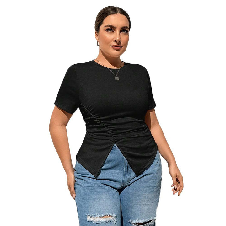Dame tætsiddende T-shirt med asymmetrisk rynkning Stilla