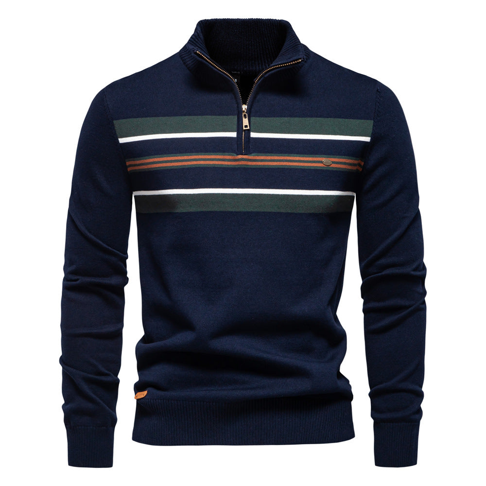 Herre sweater med ståkrave og sporty stribemønster Stilla