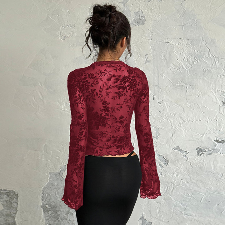 Dame Gennemsigtig Blonde top med blomstret design Skovae
