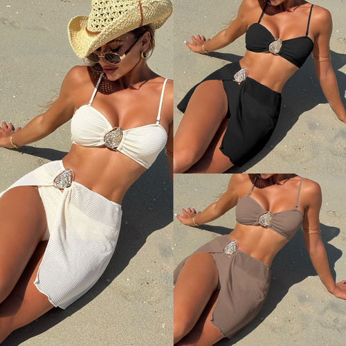 Dame bikini sæt med glitrende detalje og justerbart skørt Stilla
