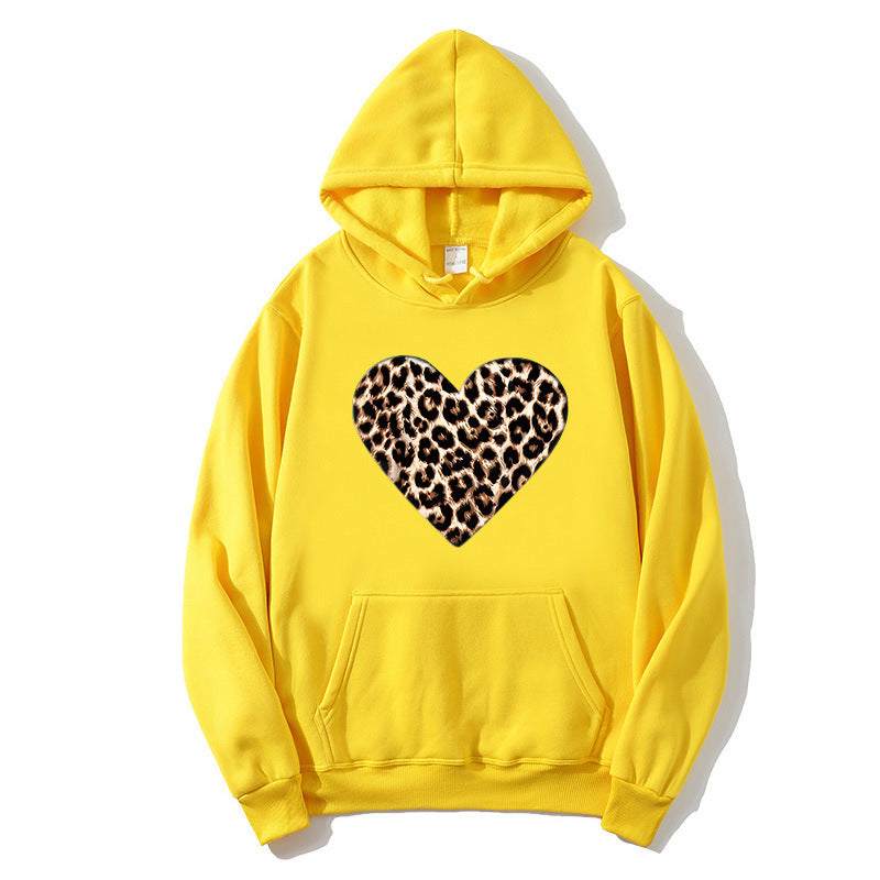 Dame hætte sweatshirt med hjerteformet leopardmønster Skovae
