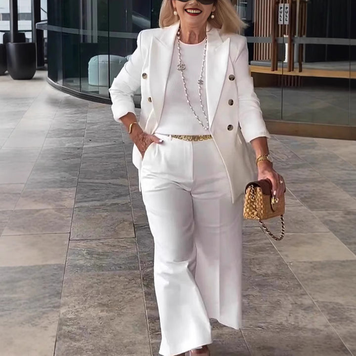 Damer Elegant Blazer- og Bukser-Sæt med dobbelt knaplukning og bredt ben Stilla