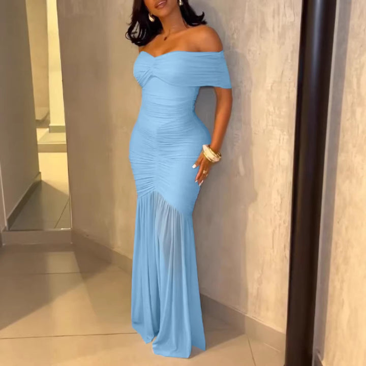 Dame Off-Shoulder Maxikjole med elegant rynkeeffekt Skovae
