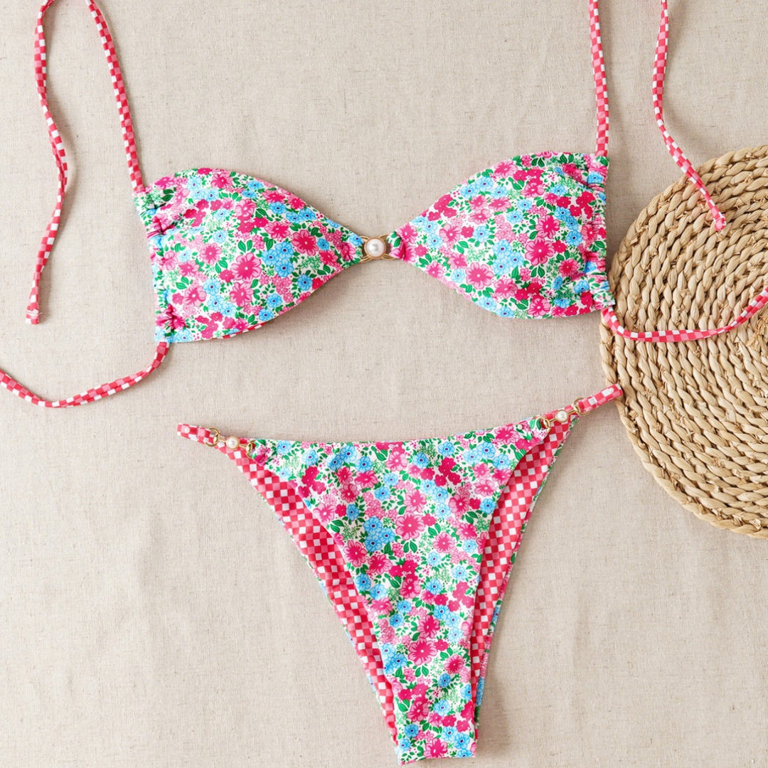 Dame Bikini-sæt med raffineret leopardmønster og elegante perledetaljer Skovae