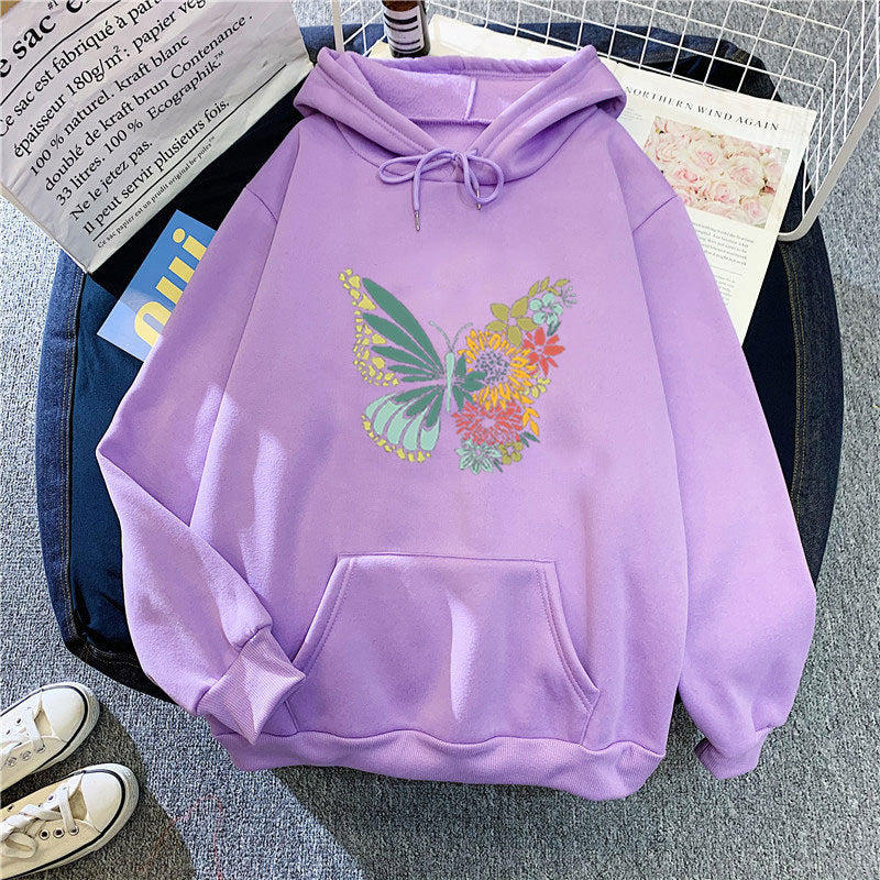 Kvinder hoodie med floral sommerfugl design Skovae