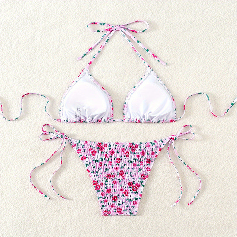 Dame Triangel-Bikini med blomstret flap mønster Skovae