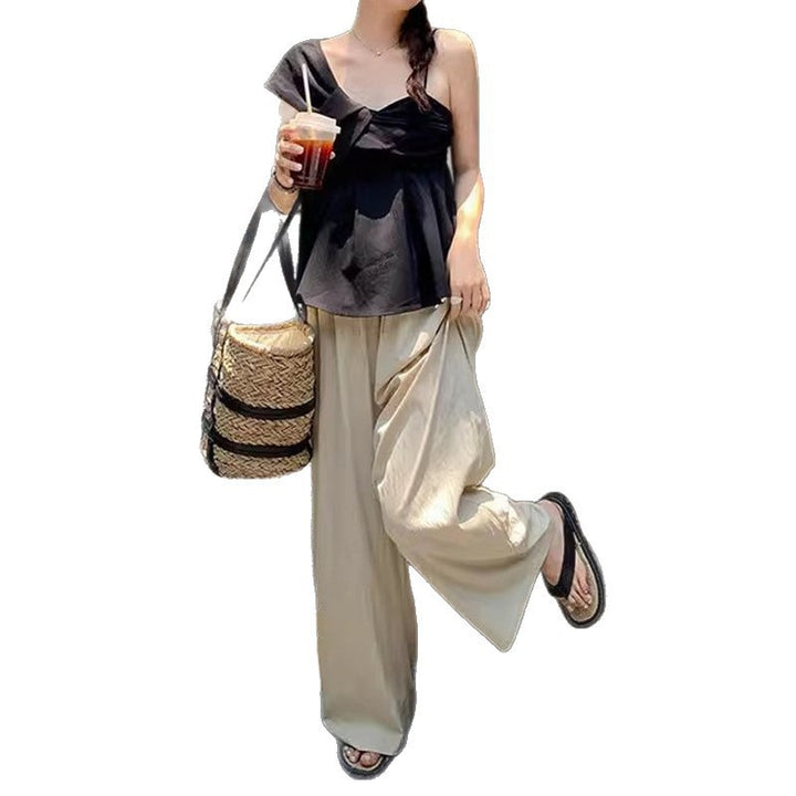 Kvinders Off-Shoulder Bluse med Mode Drapering og Knudet Detalje