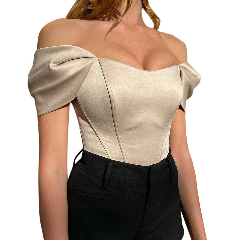 Dame Off-Shoulder Satin Bodysuit Stilla