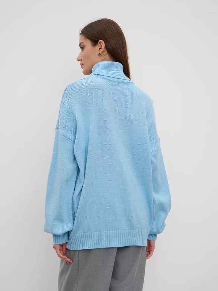 Dame Oversized Strikpullover med høj krave og sidelæringer Stilla