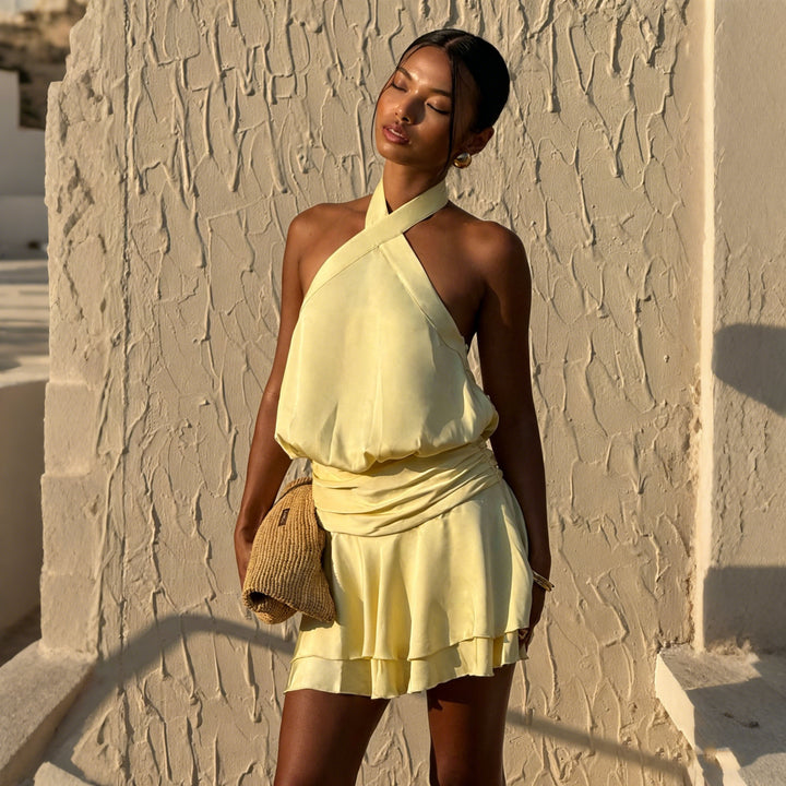 Dame Elegant Wrap Dress med off-shoulder design og flydende stof Skovae