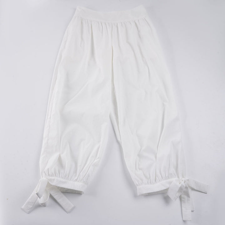 Dame bred bomuldsbukser med elastisk talje og justerbare snore Skovae