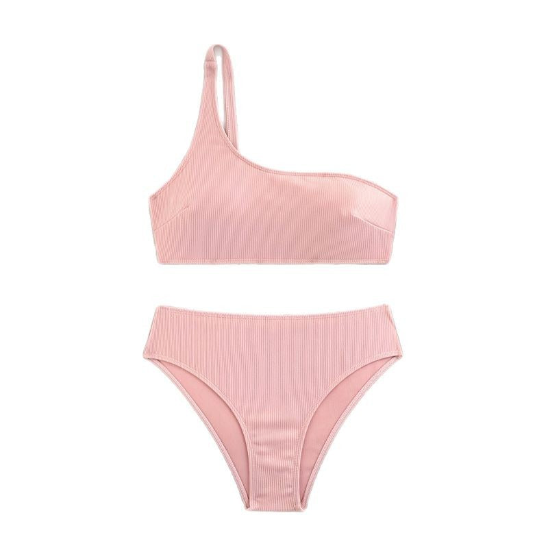 Damer En-Skulder Rib Bikini Sæt Stilla