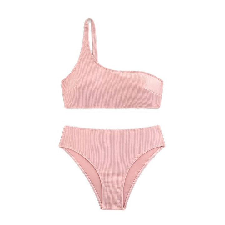 Damer En-Skulder Rib Bikini Sæt Stilla