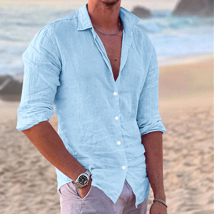 Herrer Let Casual Linned Knap-Down Skjorte Stilla