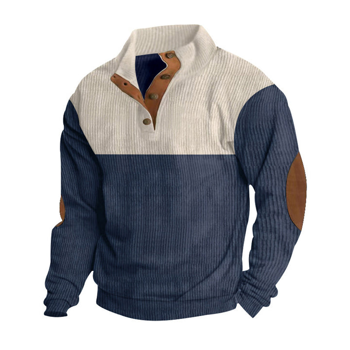 Herrer moderigtig fleece-pullover med struktureret design og praktiske knapper Stilla