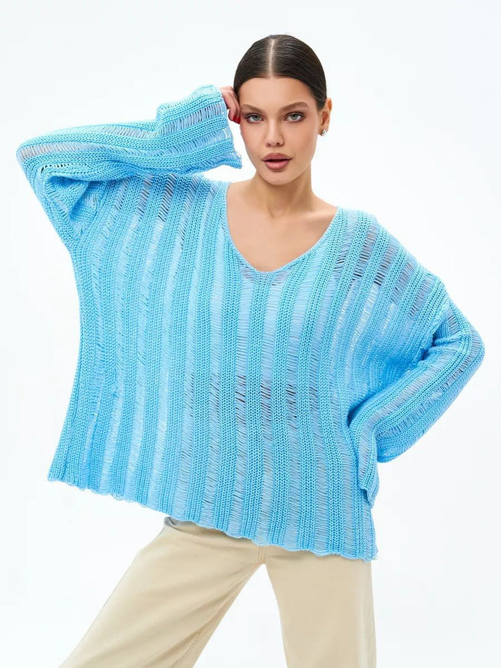Dame store størrelse sweater i let strikmateriale med raffineret hulmønster Stilla