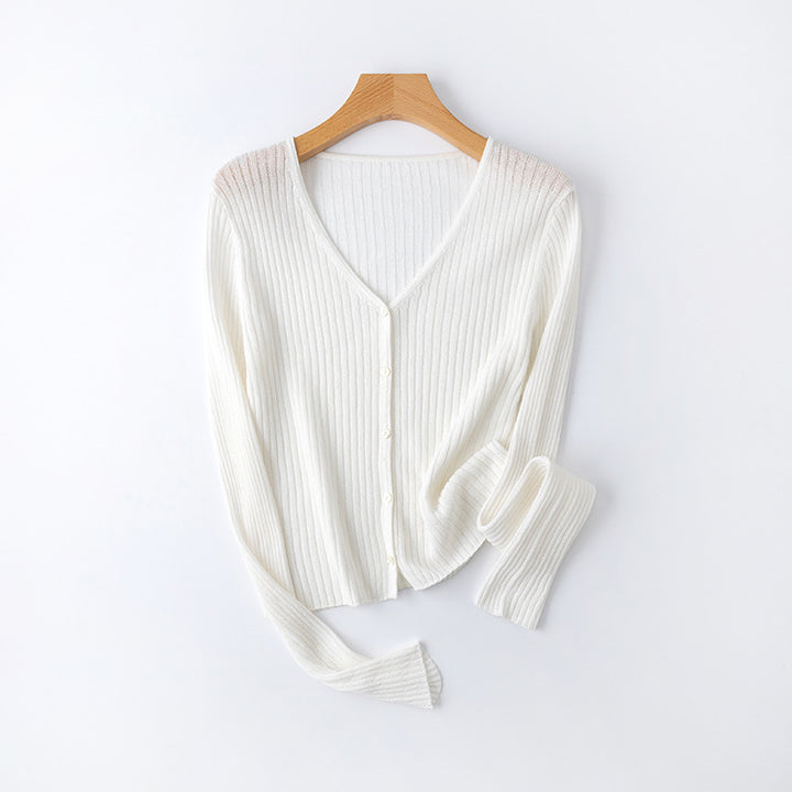 Femme Klassisk V-hals Ribstrik-Cardigan Stilla