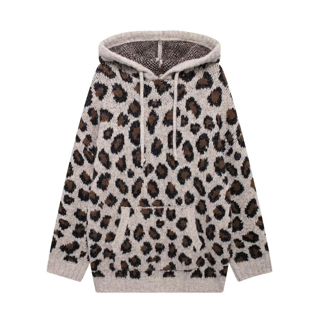 Femme Cozy Leopardskinds mønster Hoodie Sweatshirt Stilla