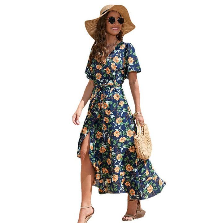 Femme Blomsterprint Højt Slids Maxi Kjole Stilla